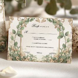 Eucalyptus Greenery Gold RSVP met Maaltijdkeuzes Kaartje