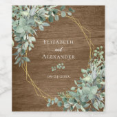 Eucalyptus Greenery Gold Rustic Wood Weddenschap Wijn Etiket (Enkel label)