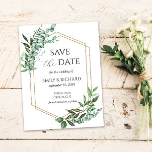 Eucalyptus Greenery Gold Save the Date Briefkaart