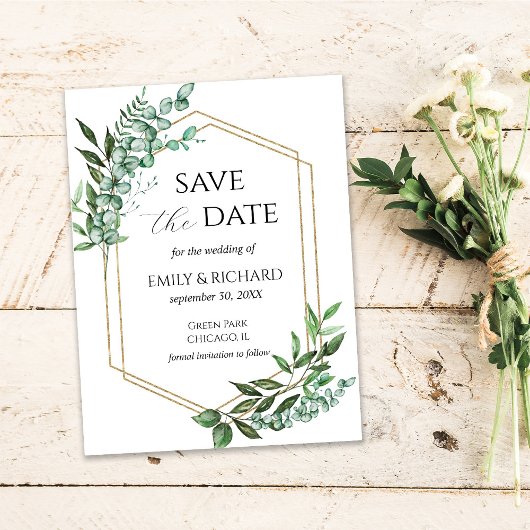 Eucalyptus Greenery Gold Save the Date Briefkaart