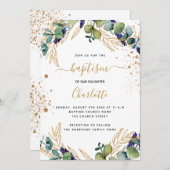 Eucalyptus greenery Gold script baptisme Kaart (Voorkant / Achterkant)
