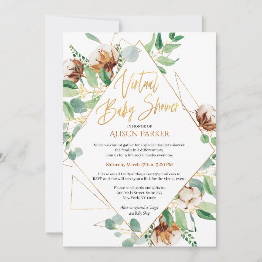 Eucalyptus Greenery Gold Virtual Baby shower Kaart (Voorkant)