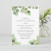 Eucalyptus Greenery Gold Waterverf Wedding Kaart (Staand voorkant)