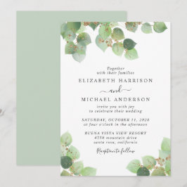 Eucalyptus Greenery Gold Waterverf Wedding Kaart