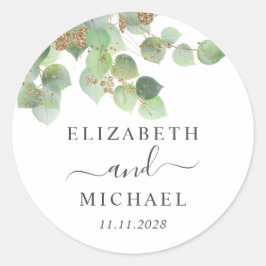 Eucalyptus Greenery Gold Waterverf Wedding Ronde Sticker