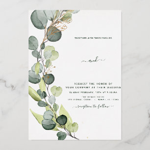 Eucalyptus Greenery Gold Wedding Folie Uitnodiging