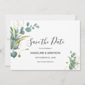 Eucalyptus Greenery Gold Wedding Invitation Save The Date (Voorkant)