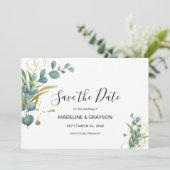 Eucalyptus Greenery Gold Wedding Invitation Save The Date (Staand voorkant)