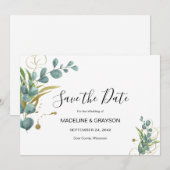 Eucalyptus Greenery Gold Wedding Invitation Save The Date (Voorkant / Achterkant)