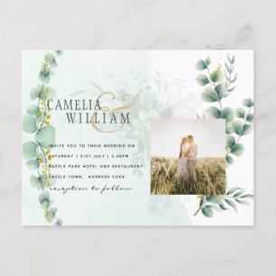 Eucalyptus Greenery Gold WEDDING QR CODE Modern Briefkaart