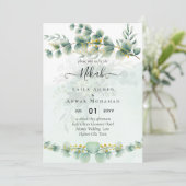 Eucalyptus Greenery Gold WEDDING QR CODE Modern Kaart (Staand voorkant)