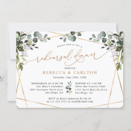 Eucalyptus Greenery Gold Wedding Rehearsal Dinner Kaart