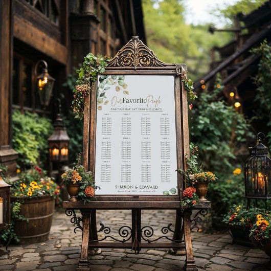 Eucalyptus Greenery & Gold Wedding Zitting Grafiek Poster