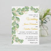 Eucalyptus Greenery Gold White Elegant Wedding Folie Uitnodiging (Staand Voorkant)