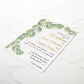 Eucalyptus Greenery Gold White Elegant Wedding Folie Uitnodiging (Gedraaid)