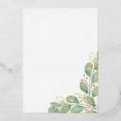 Eucalyptus Greenery Gold White Elegant Wedding Folie Uitnodiging (Achterkant)