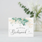 Eucalyptus Greenery Gold Wil je mijn bruidsmeisje  Briefkaart (Staand voorkant)