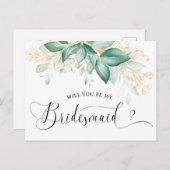 Eucalyptus Greenery Gold Wil je mijn bruidsmeisje  Briefkaart (Voorkant / Achterkant)