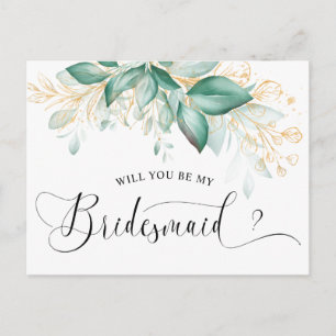 Eucalyptus Greenery Gold Wil je mijn bruidsmeisje  Briefkaart