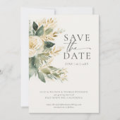 Eucalyptus Greenery Goud Groen Elegant Huwelijk Save The Date (Voorkant)