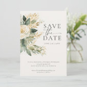 Eucalyptus Greenery Goud Groen Elegant Huwelijk Save The Date (Staand voorkant)
