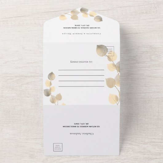 Eucalyptus greenery gouden bruiloft all in one uitnodiging (Buitenkant)