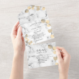 Eucalyptus greenery gouden marmerbruiloft all in one uitnodiging