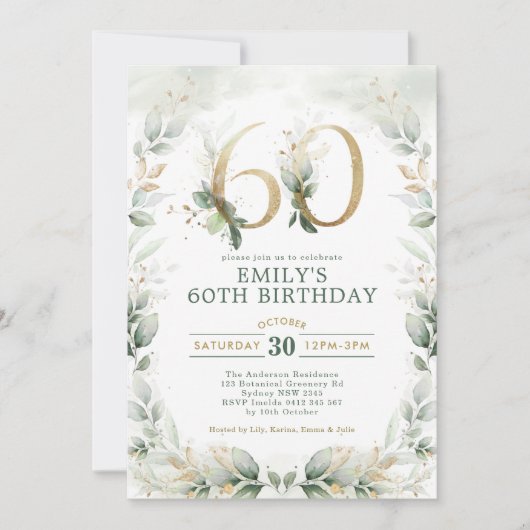 Eucalyptus Greenery Gouden Tuin 60ste Verjaardag Kaart (Voorkant)
