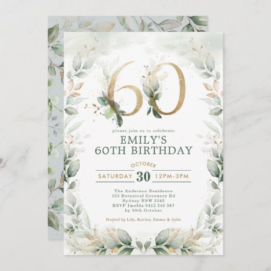 Eucalyptus Greenery Gouden Tuin 60ste Verjaardag Kaart (Voorkant / Achterkant)