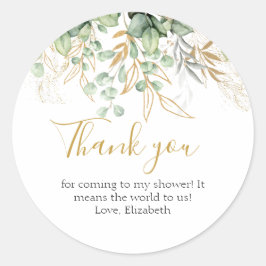 Eucalyptus Greenery Green Leaf & Gold Bedankt Ronde Sticker
