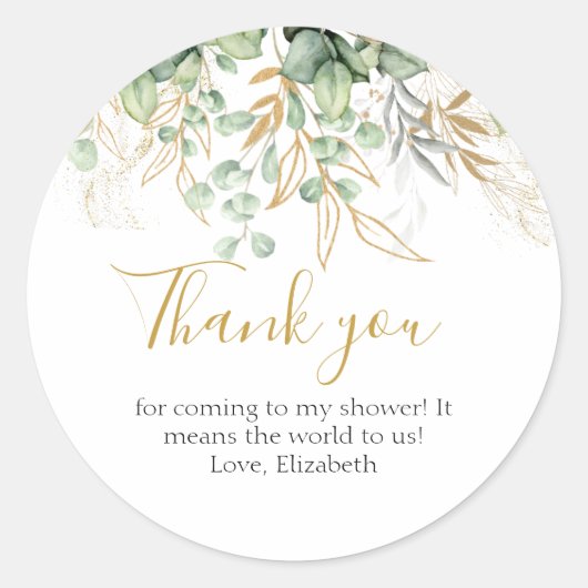 Eucalyptus Greenery Green Leaf & Gold Bedankt Ronde Sticker (Voorkant)