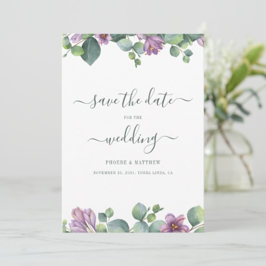 Eucalyptus Greenery Green Paars Green Save The Date (Staand voorkant)
