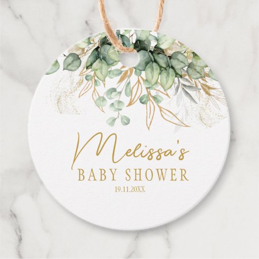 Eucalyptus Greenery Groene Blad & Goud Baby shower Bedankjes Labels (Voorkant)