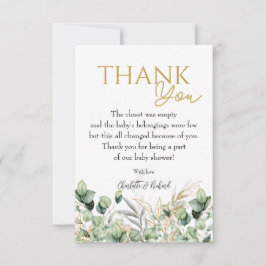 Eucalyptus Greenery Groene Blad & Goud Baby shower Bedankkaart