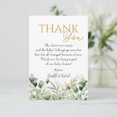 Eucalyptus Greenery Groene Blad & Goud Baby shower Bedankkaart (Staand voorkant)