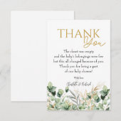 Eucalyptus Greenery Groene Blad & Goud Baby shower Bedankkaart (Voorkant / Achterkant)