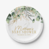 Eucalyptus Greenery Groene Blad & Goud Baby shower Papieren Bordje (Voorkant)