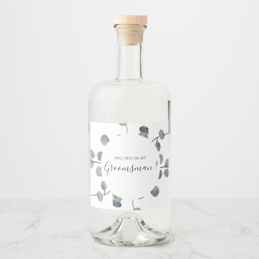 Eucalyptus Greenery Groomsmen Voorstel Likeurfles Etiket (Voorkant)