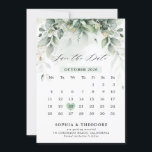 Eucalyptus Greenery Gum Botanical Rustic Calendar Save The Date<br><div class="desc">Elegant en modern voorjaar / midzomer botanische kalender met een prullenbak van zachte waterverf groene bladeren / botanische bladeren / eucalyptus en gouden glitterstof . Zoek meer overeenkomende design en variaties uit mijn winkel met 'blissweddingpaperie'. Je kunt contact met me opnemen voor meer aanpassingen of overeenkomende objecten.</div>