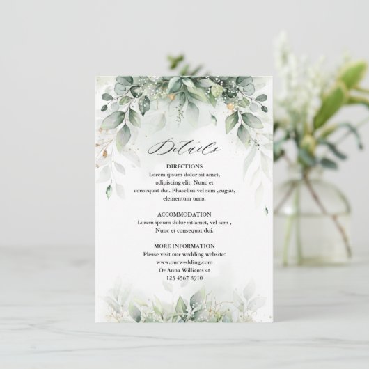 Eucalyptus Greenery Gum Botanical Rustic Wedding Informatiekaartje (Staand voorkant)