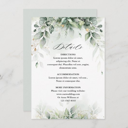 Eucalyptus Greenery Gum Botanical Rustic Wedding Informatiekaartje (Voorkant / Achterkant)
