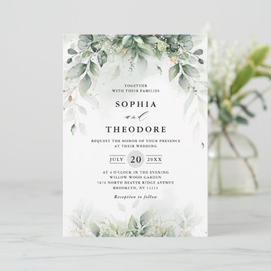 Eucalyptus Greenery Gum Botanical Rustic Wedding Kaart (Staand voorkant)