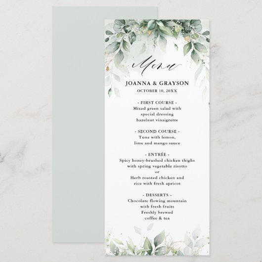 Eucalyptus Greenery Gum Botanical Rustic Wedding Menu (Voorkant / Achterkant)