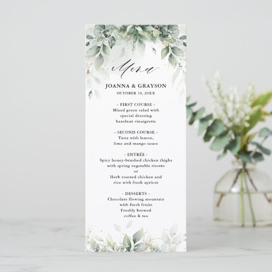 Eucalyptus Greenery Gum Botanical Rustic Wedding Menu (Staand voorkant)