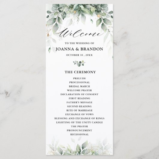 Eucalyptus Greenery Gum Botanical Rustic Wedding Programmakaart (Voorkant)
