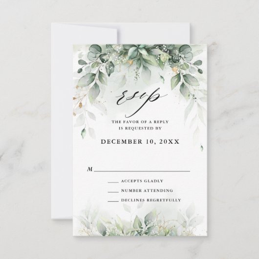 Eucalyptus Greenery Gum Botanical Rustic Wedding RSVP Kaartje (Voorkant)