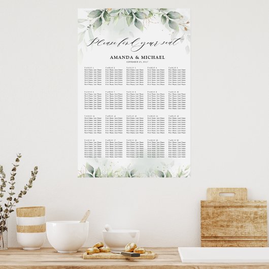Eucalyptus Greenery Gum Botanical Seating Chart Poster (Keuken)