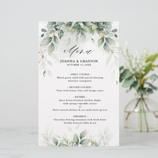 Eucalyptus Greenery Gum Botanical Wedding Menu (Staand voorkant)