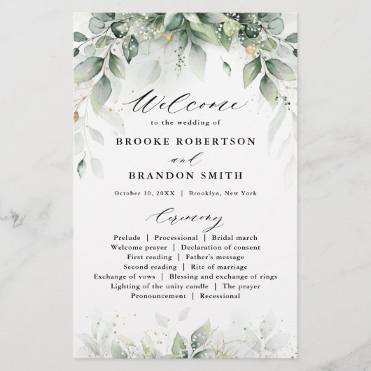 Eucalyptus Greenery Gum Botanical Wedding Programm (Voorkant)