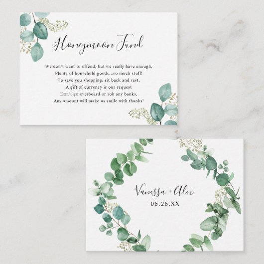 Eucalyptus Greenery Honeymoon of huishoudfonds Informatiekaartje (Voorkant / Achterkant)